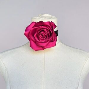 Floral Satin Choker Necklace - Hot Pink Rose